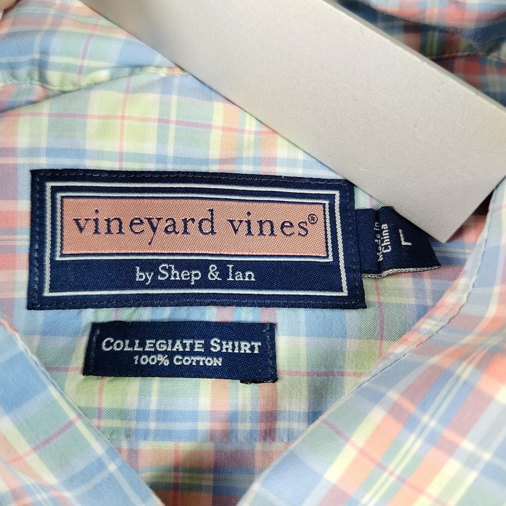 Vineyard Vines Shirt Mens Medium Blue Pink Plaid Button Down Whale Logo Cotton - Picture 3 of 10